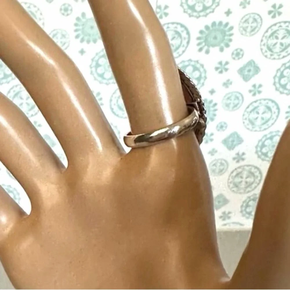 Aventurine gemstone ring‎ adjustable marquee, silver overlay stamped 925 - Picture 5 of 8